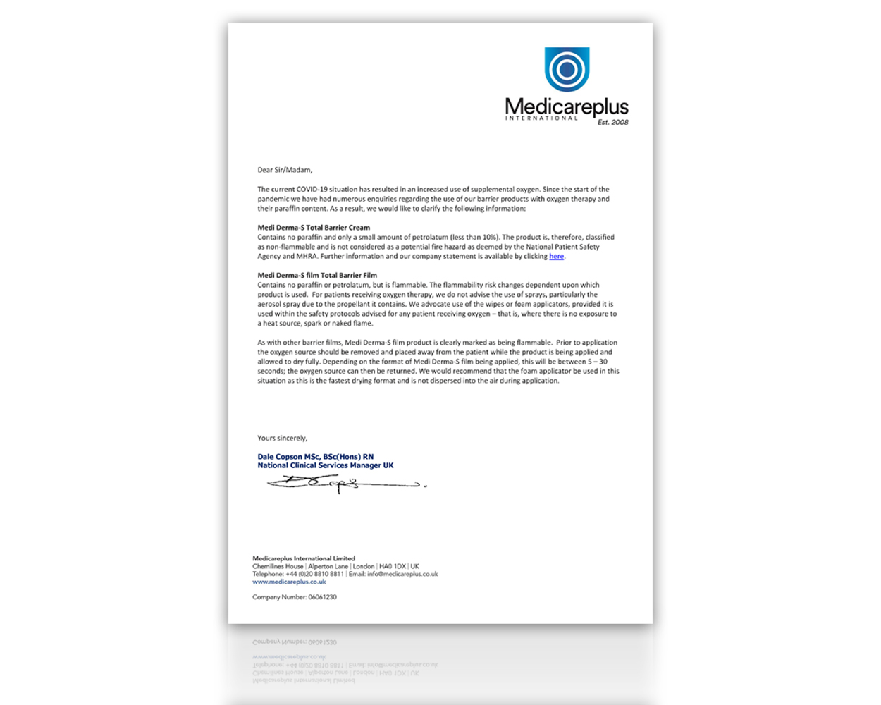 Medi Derma-S Products Use With Oxygen Therapy